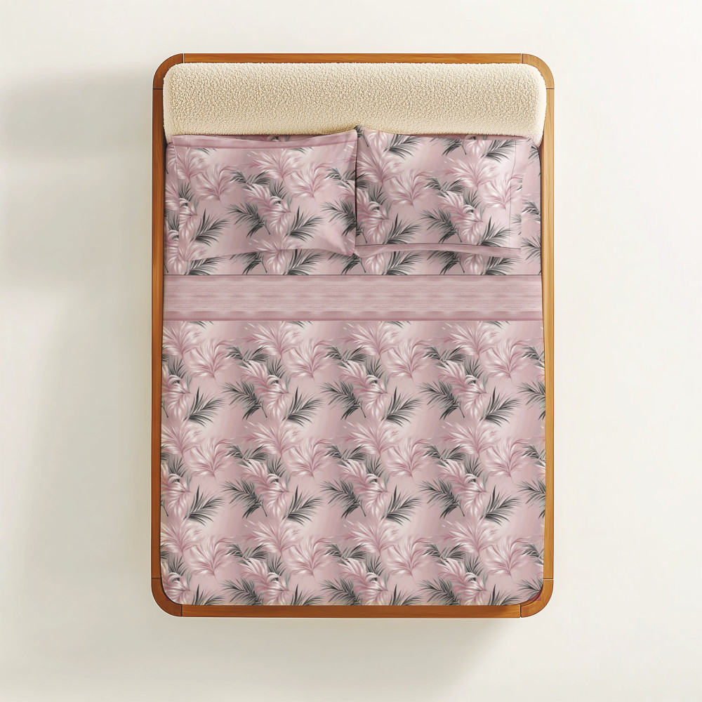 Rosa Blätter Bettwäsche Set - 100% natürliche Baumwolle - elegant und atmungsaktiv - Made in Italy, waschbar