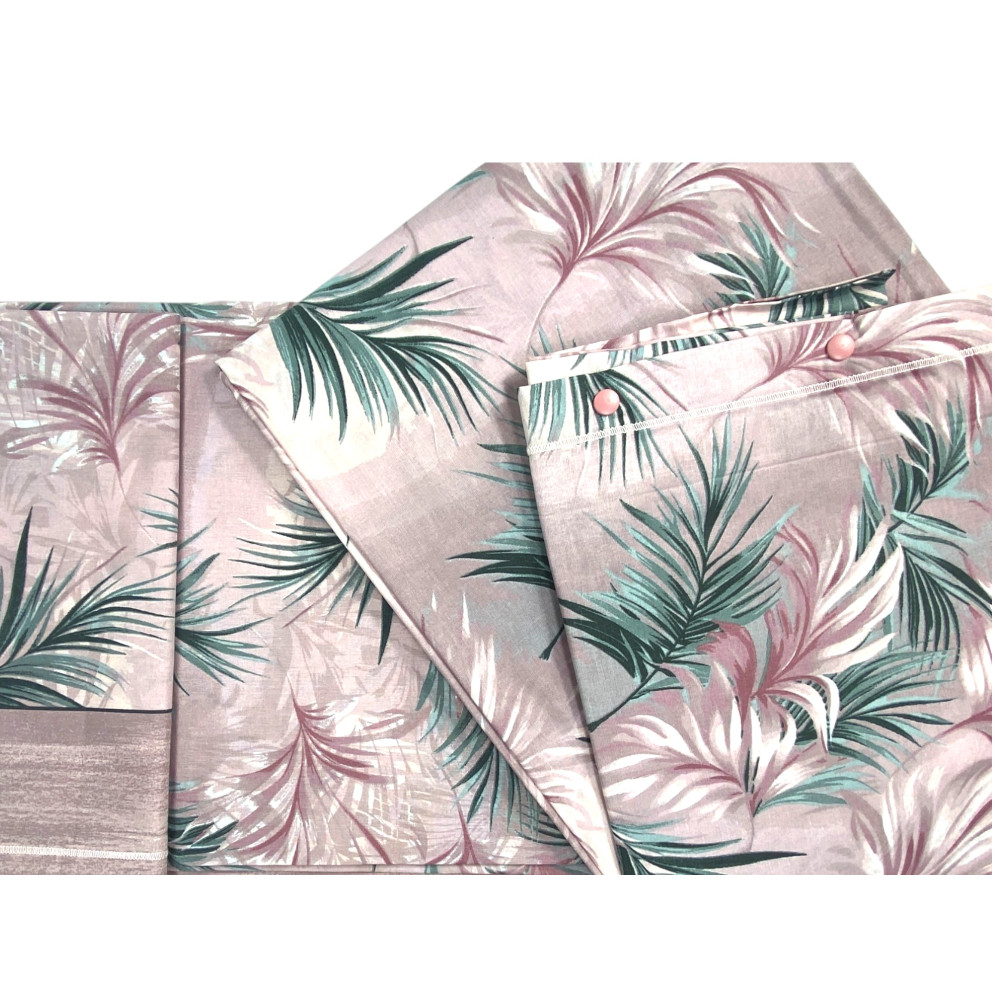 Pink Leaves Sheets Set - 100% Natural Cotton - Elegant and Breathable - Made in Italy, Washable