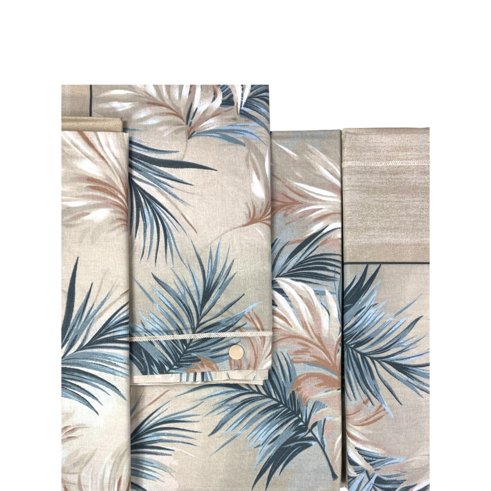 Ensemble de draps feuille beige sable - 100 % coton - Imprimé naturel élégant - Fabriqué en Italie, respirant