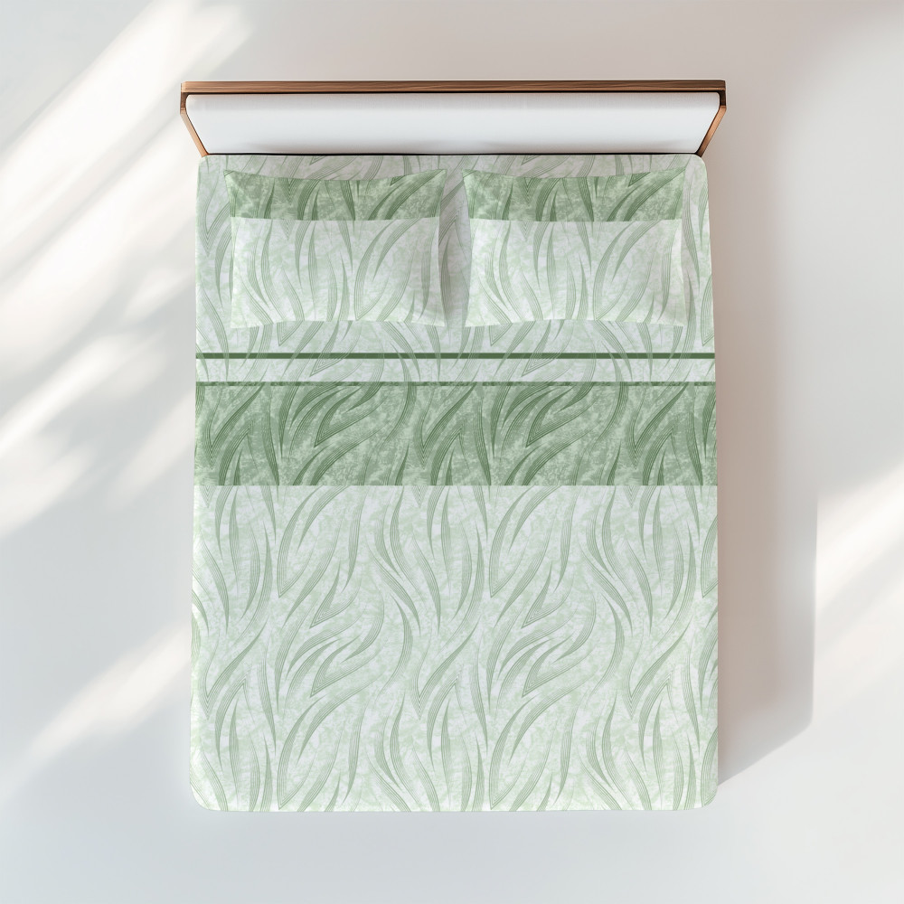 Juego de sábanas curvas verdes - Estampado moderno 100% algodón - Transpirable y lavable - Made in Italy