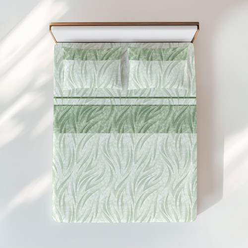Ensemble de draps incurvés verts - Imprimé moderne 100 % coton - Respirant et lavable - Fabriqué en Italie