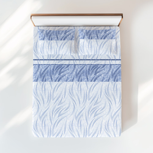 Ensemble de draps incurvés bleus - Design moderne 100 % coton naturel - Respirant et lavable - Fabriqué en Italie