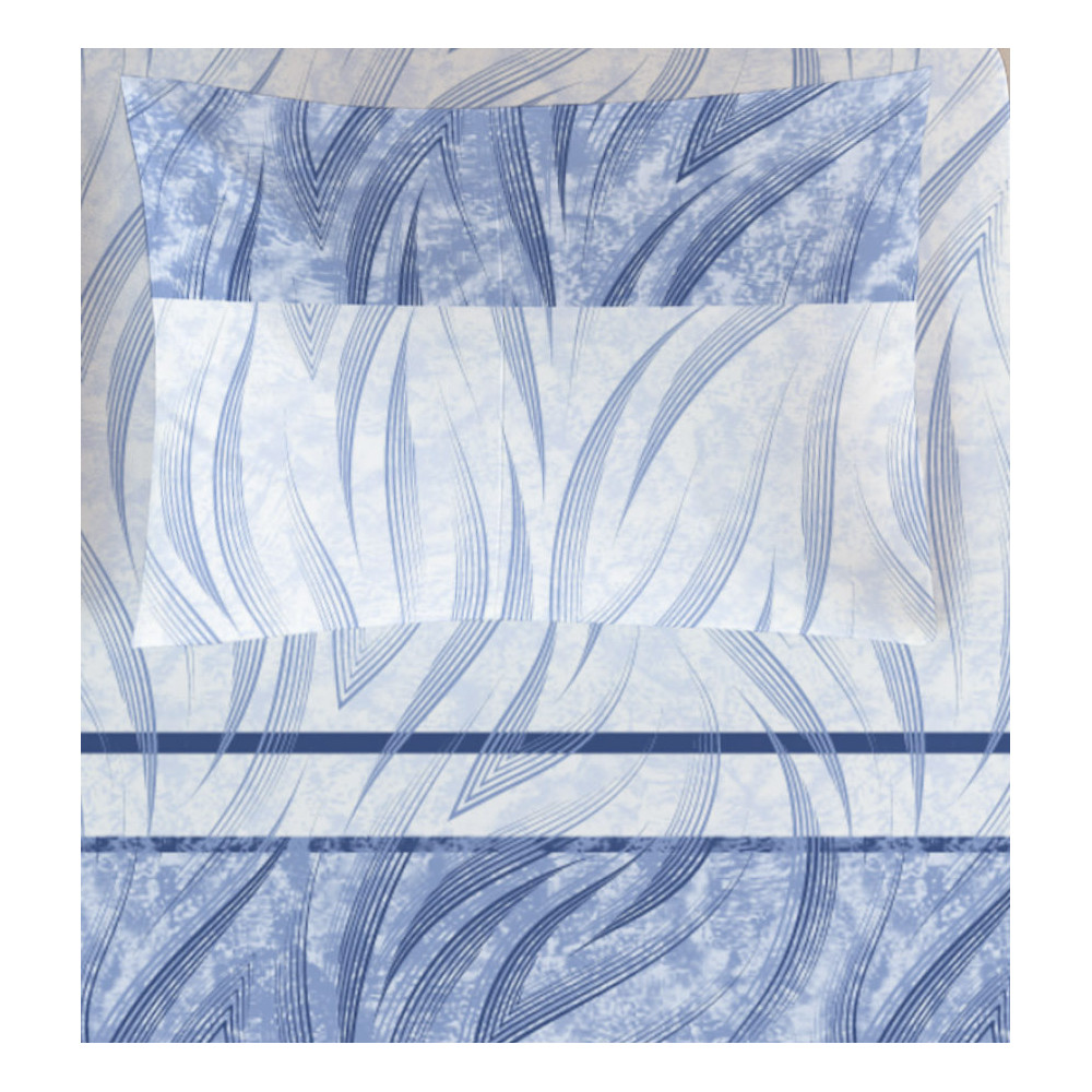 Completo Lenzuola Curve Blu - Design Moderno 100% Cotone Naturale - Traspirante e Lavabile - Made in Italy