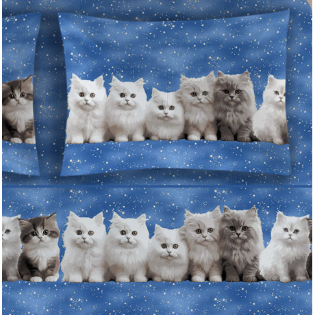 Juego de sábanas gatitos azules - Estampado realista lindos gatos - 100% algodón - Hecho en Italia, lavable