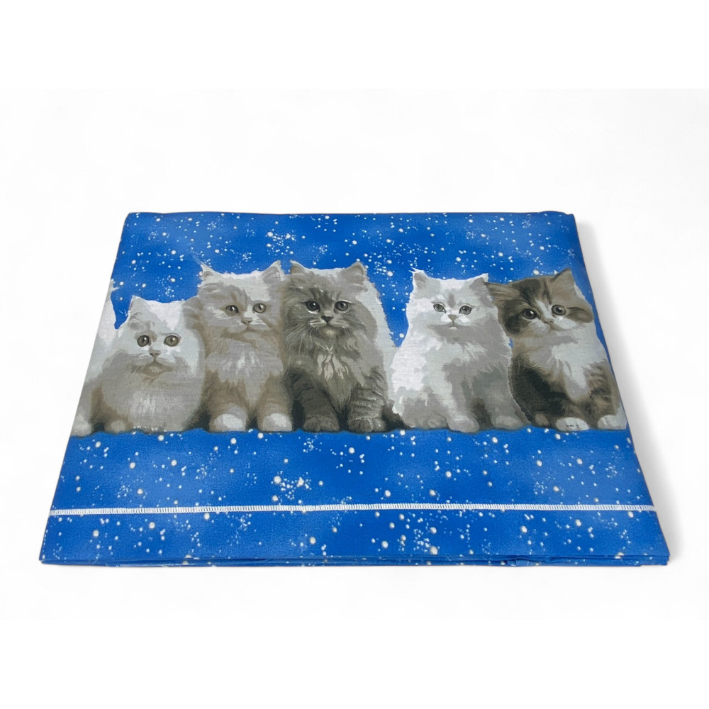 Blue Kittens Sheets Set - Realistic Print Cute Cats - 100% Cotton - Made in Italy, Washable