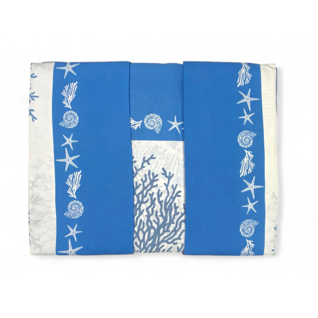 Federe e lenzuolo con bordo decorato - fantasia stelle marine e coralli blu