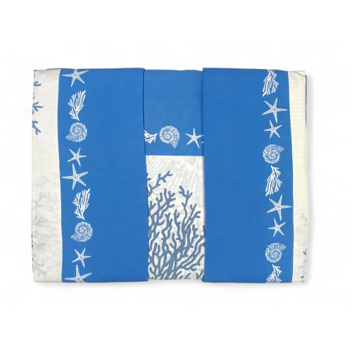 Federe e lenzuolo con bordo decorato - fantasia stelle marine e coralli blu