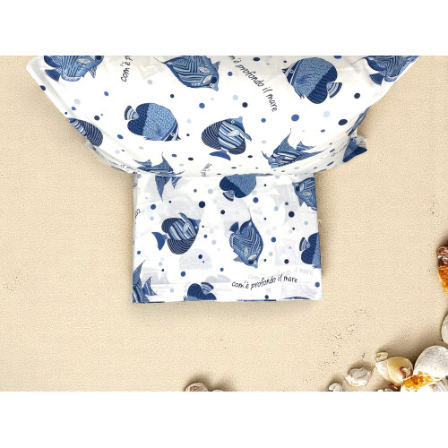 Marine bed set pillowcase with fish and blue polka dots in 100% cotton