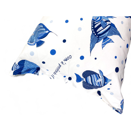 Juego de cama de algodón "Qué profundo es el mar" - Sábanas de verano con peces azules - Diseño náutico Made in Italy