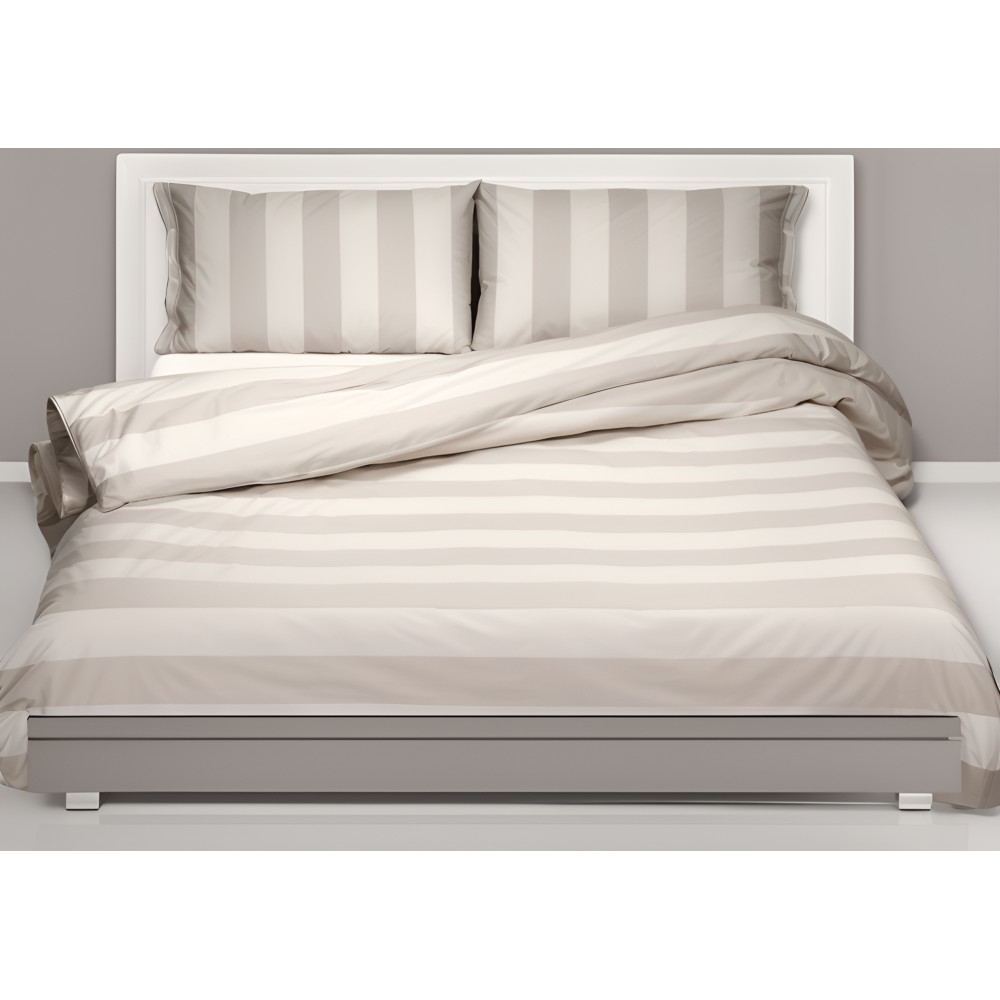 Französischer gestreifter Bettbezug Taupe Creme - 100% Baumwolle - elegant, Made in Italy, handgefertigt