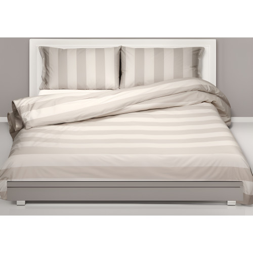 French Striped Duvet Cover Taupe Cream - 100% Cotton - Elegant, Made in Italy, Handcrafted