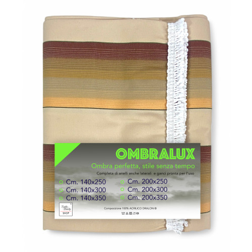 Auvent Ombralux Malte - Acrylique Dralon® Beige Marron Rayures - Œillets en acier, Fabriqué en Italie