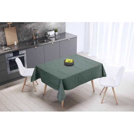 Nappe LIMA Vert Foncé – Ensemble de vue dans la salle à manger – Effet lin PVC