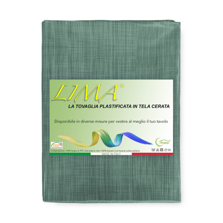 Mantel LIMA Verde Oscuro – Lona encerada PVC Plastificada Antideslizante Lavable con Efecto Lino – Made in Italy