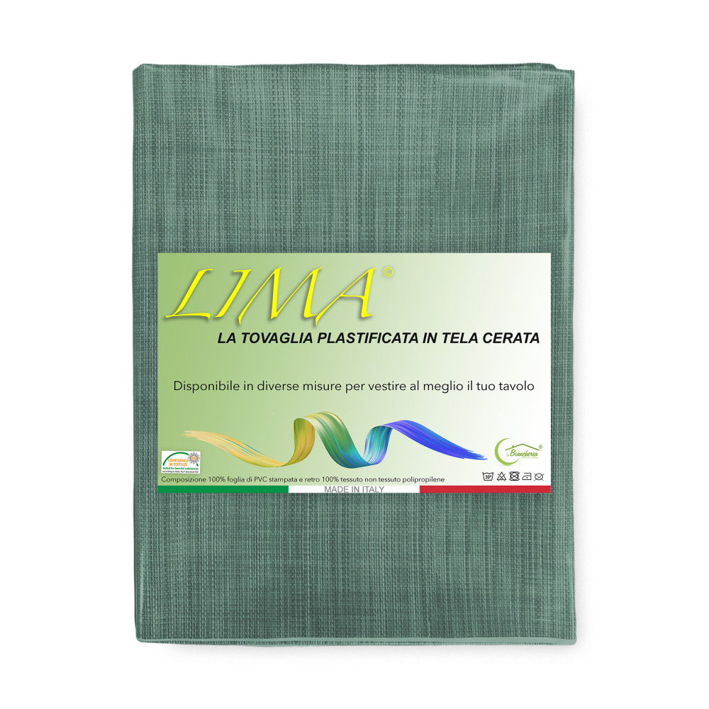Mantel LIMA Verde Oscuro – Lona encerada PVC Plastificada Antideslizante Lavable con Efecto Lino – Made in Italy