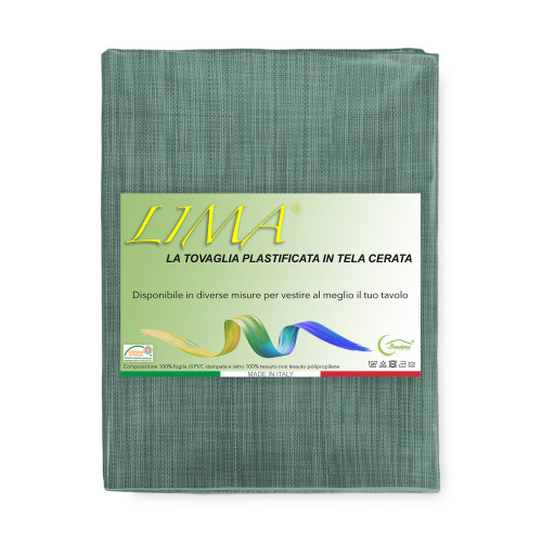 Mantel LIMA Verde Oscuro – Lona encerada PVC Plastificada Antideslizante Lavable con Efecto Lino – Made in Italy