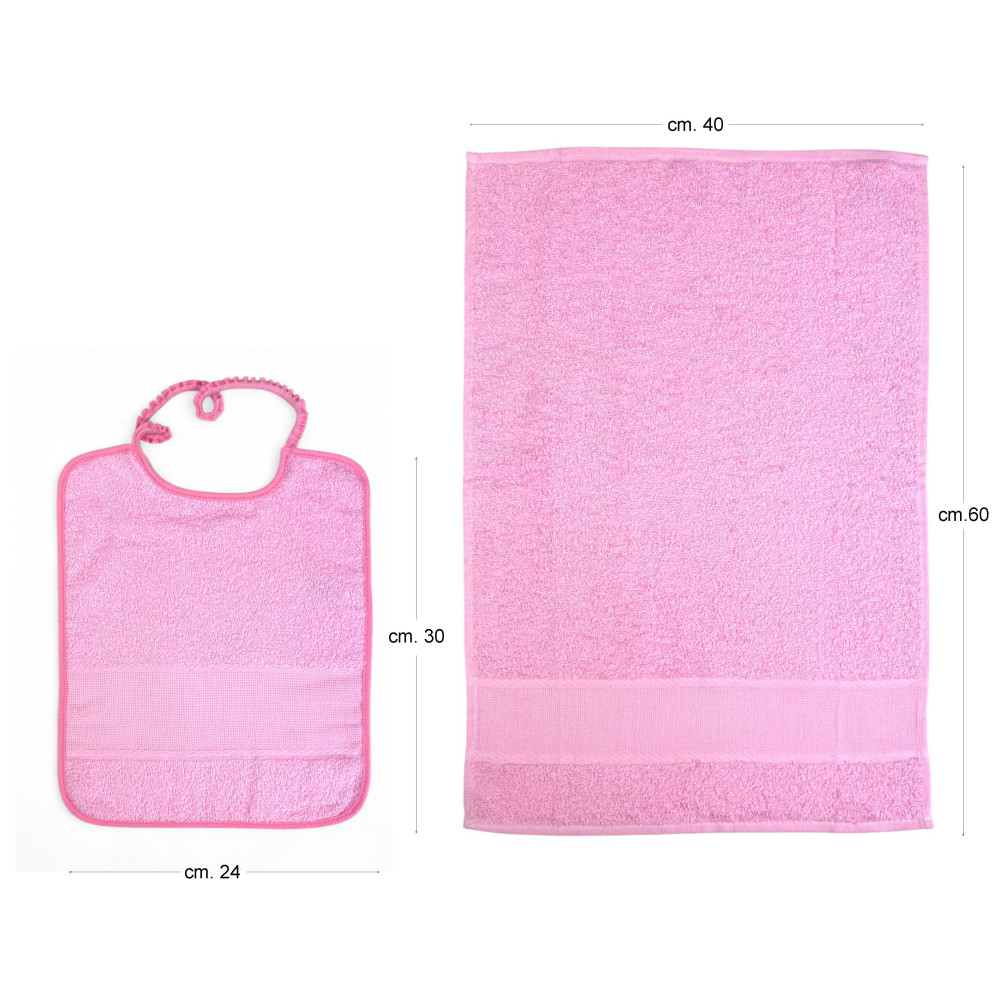 Cloud Kindergarten Set 2 Pièces en éponge de coton avec toile AIDA cousue - Bavoir + serviette - Fabriqué en Italie