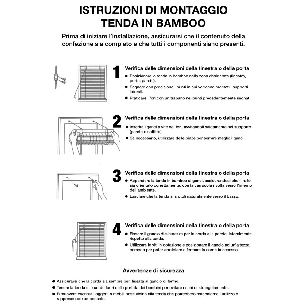 Tenda a Rullo in Bamboo 60x150 cm - Tapparella in Legno Naturale per Interni ed Esterni - Montaggio Facile