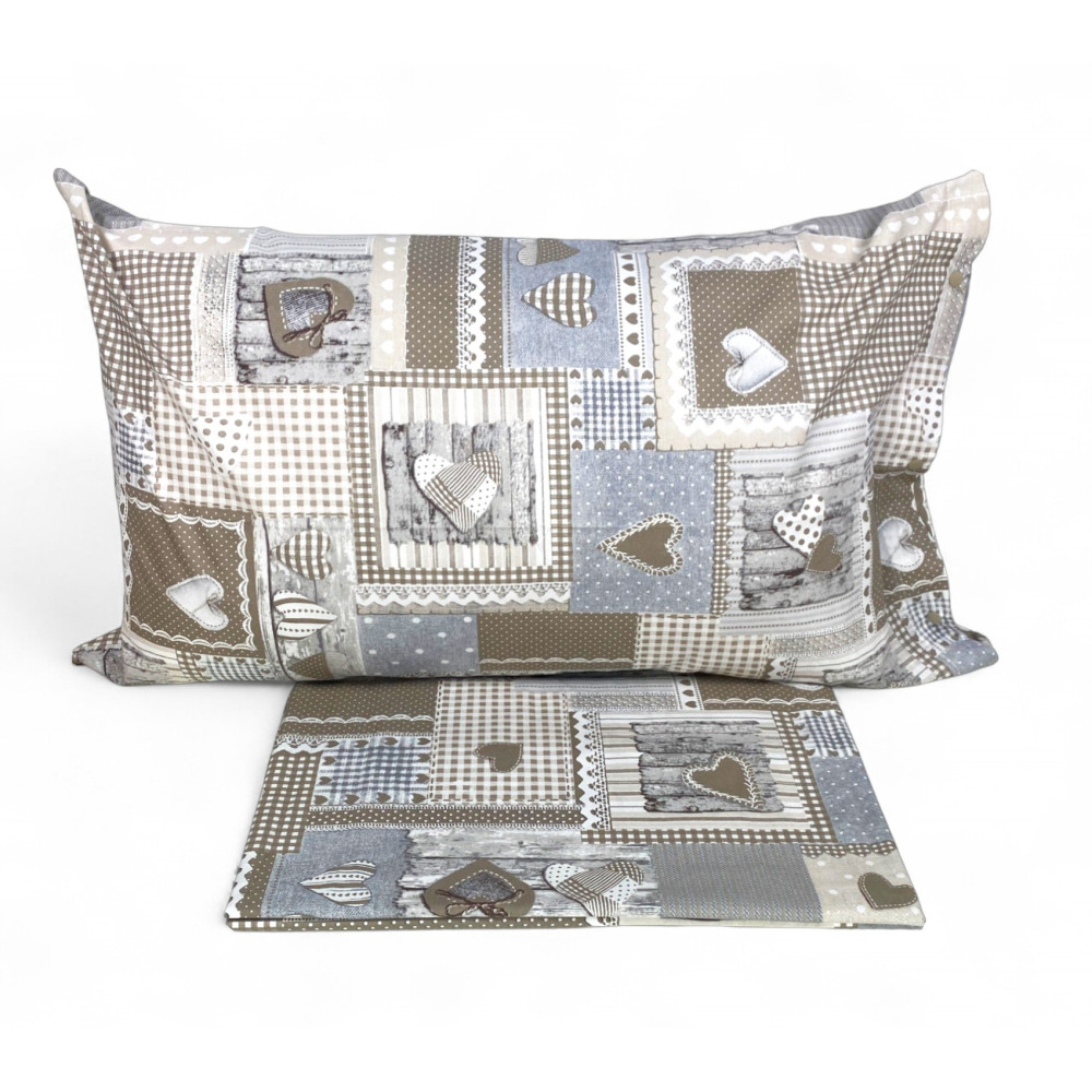 Housse de couette tyrolienne coeurs « Aprica » Beige – 100 % coton artisanal Made in Italy