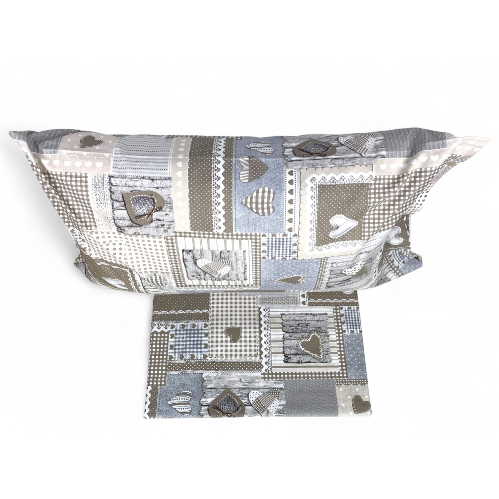 Tyrolean Duvet Cover Hearts "Aprica" Beige – 100% Handcrafted Cotton Made in Italy