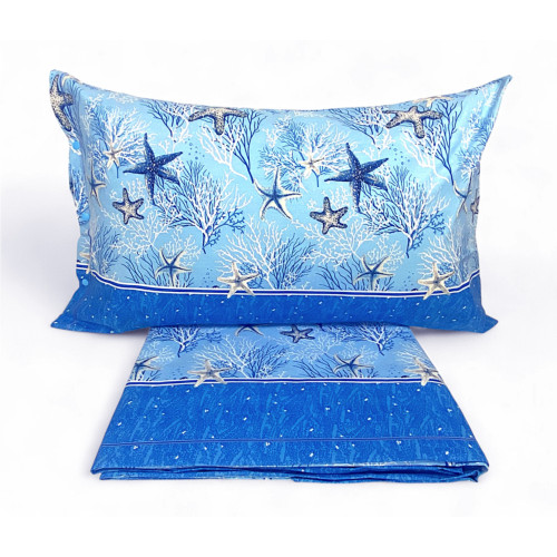 Ensemble de draps étoile de mer bleu – Motif corail et étoile – 100 % coton – Fabriqué en Italie, lavable
