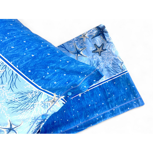 Completo Lenzuola Stelle Marine Blu – Motivo Coralli e Stelle – 100% Cotone – Made in Italy, Lavabile