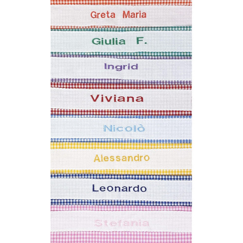 Ensemble de maternelle personnalisé 4 pièces – Coton Made in Italy – sac, bavoir, serviette et pochette avec nom brodé