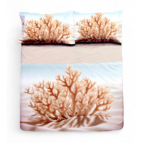 Completo Lenzuolo Matrimoniale Corallo – Copriletto Digitale 100% Cotone con Balza Risvoltabile – 2 Piazze