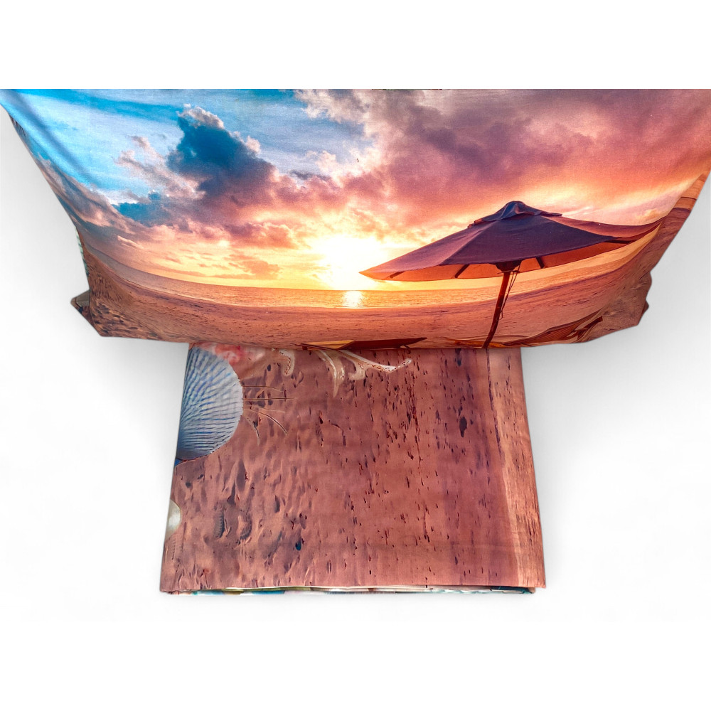 Juego de cama doble ESTATE - Colcha 100% algodón con impresión digital - Fundas de almohada de doble cara, volante con solapa