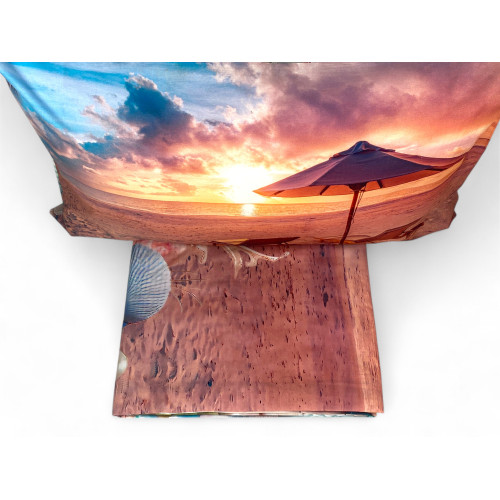 Parure de lit double ESTATE - Couvre-lit 100 % coton avec impression numérique - Taies d’oreiller double face, volant à rabat