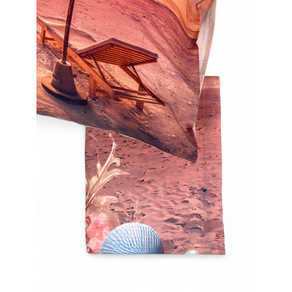 Double bed set ESTATE - 100% cotton bedspread with digital print - Double-sided pillowcases, flap flounce