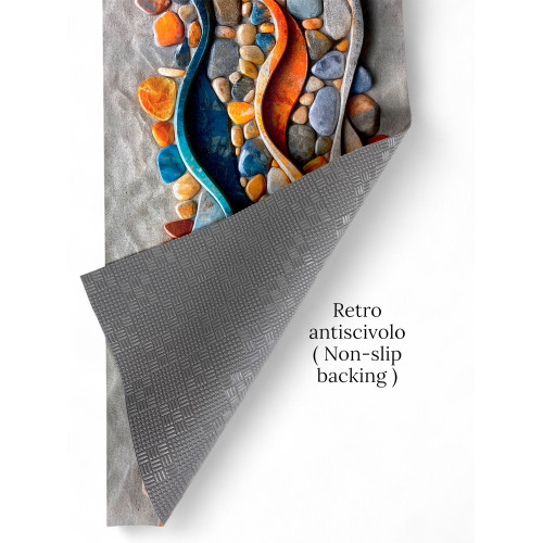 Tappeto Cucina Runner Antiscivolo - Fantasia Sassi Mare Colorata - Made in Italy, Ultra Sottile e Lavabile