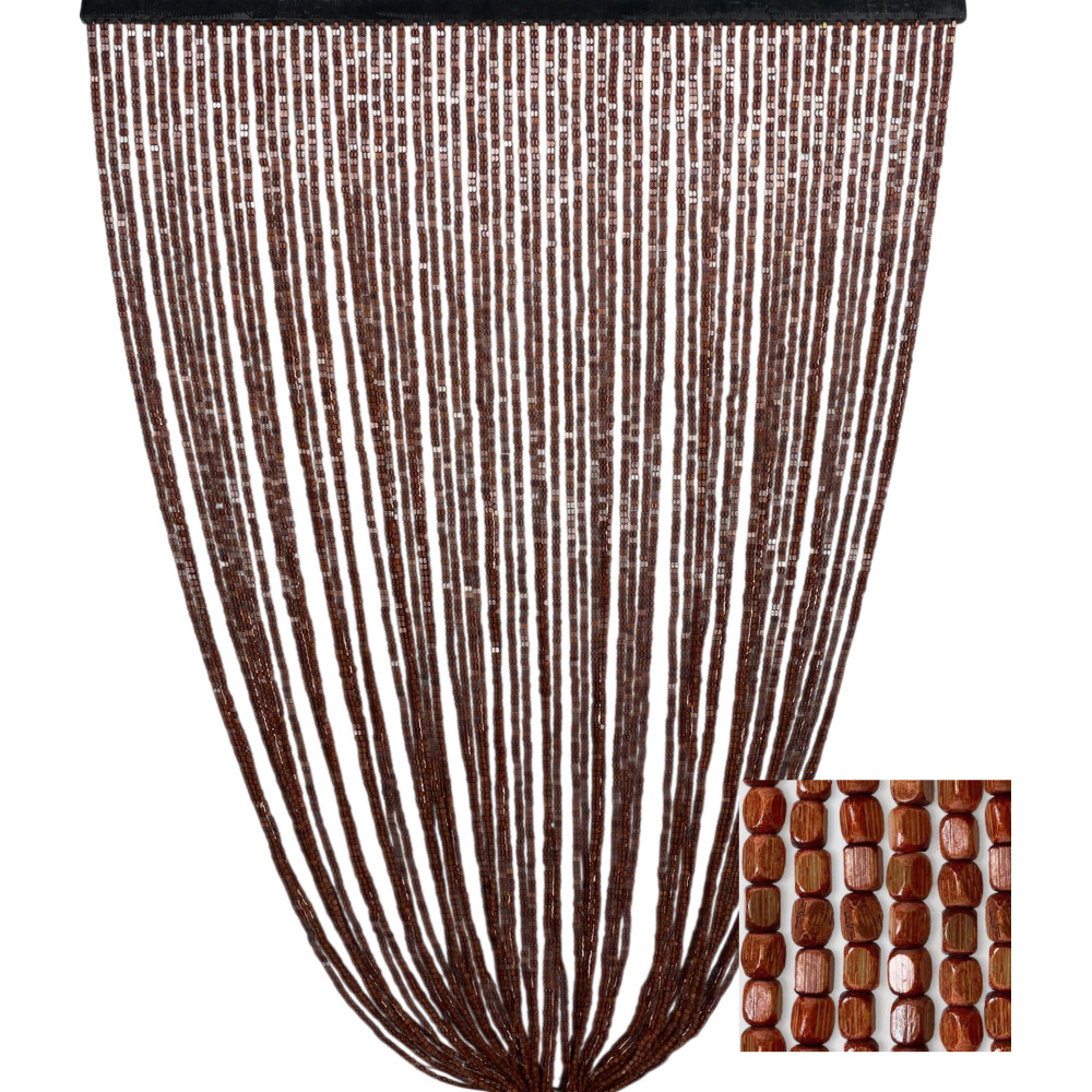 Tenda porte interna in legno marrone con fili bamboo
