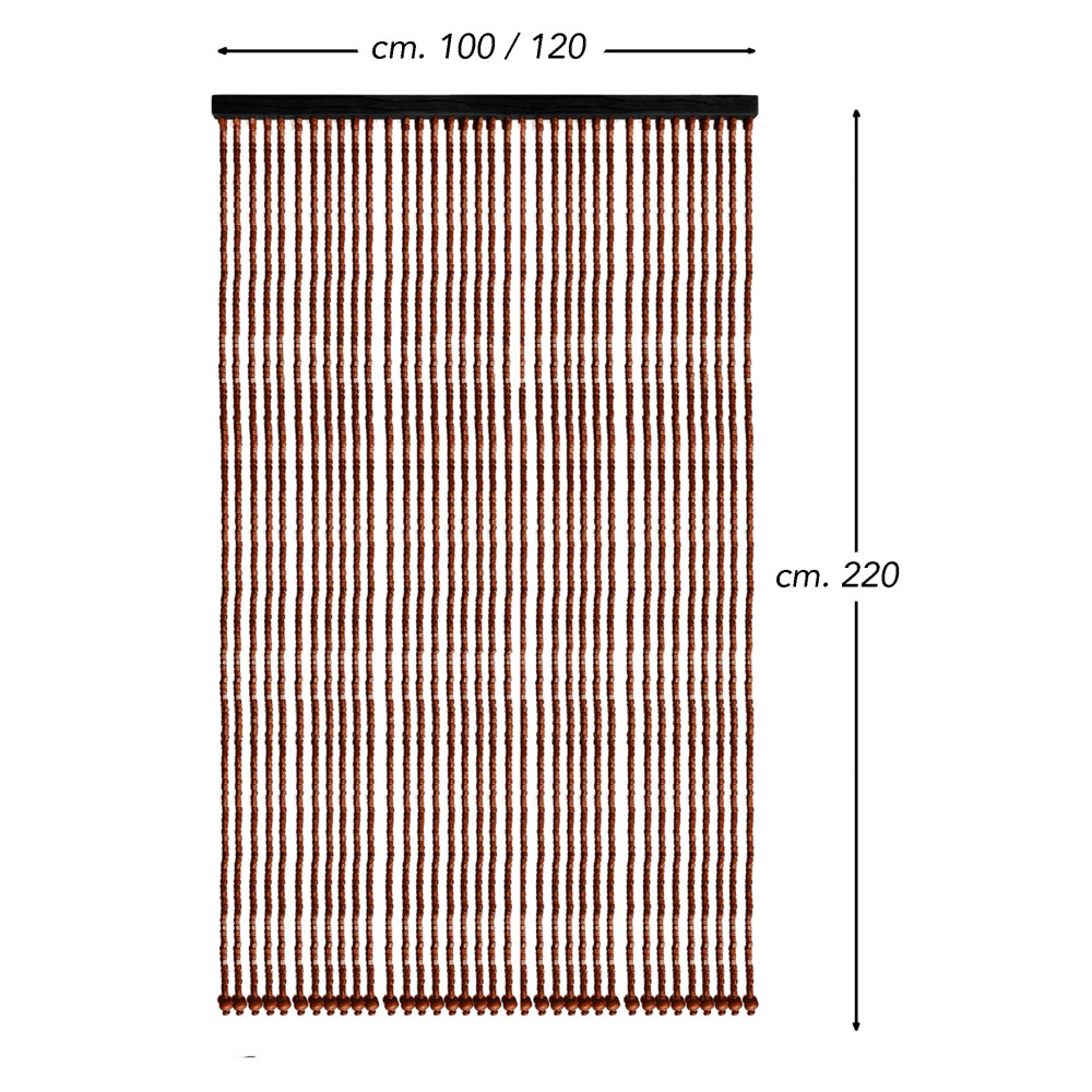 Tenda Perline Legno Handmade - Fili Bamboo 100% Naturale - 100x220 o 120x220 cm - Asta Nera - Uso Interno