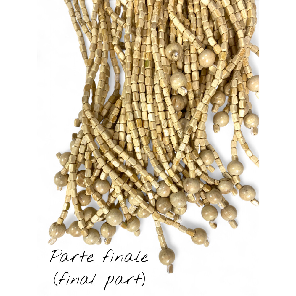 Rideau de perles en bois beige Nature fait à la main - Fils de bambou 100 % naturels - Tige noire - Utilisation intérieure - Déc