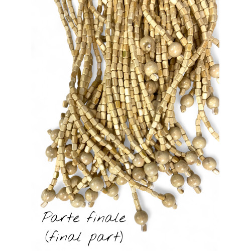 Handgemachte Natur Beige Holz Perlen Vorhang - 100% natürliche Bambusfäden - schwarzer Stab - Innengebrauch - Tür und Raumteiler