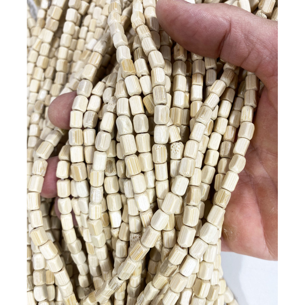 Handmade Nature Beige Wood Beads Curtain - 100% Natural Bamboo Threads - Black Rod - Indoor Use - Door and Room Divider Decorati