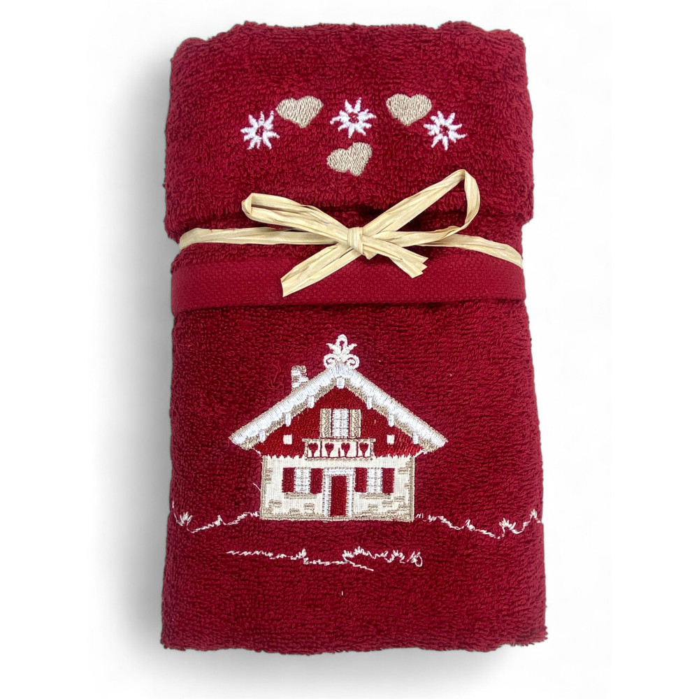 Handtuchset Tiroler Tirol Burgund mit Stickerei Alpenhaus aus Frottee 100% Baumwolle Handtuchset Tiroler Tirol Burgund mit Stickerei Alpenhaus aus Frottee 100% Baumwolle