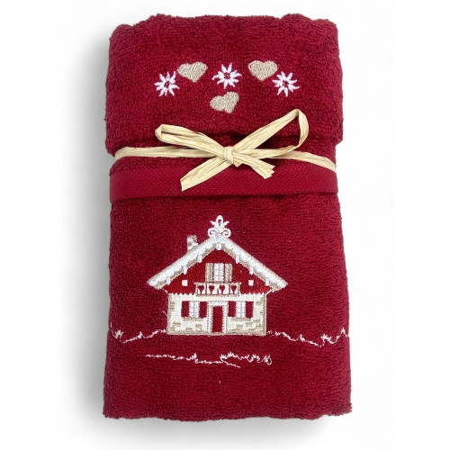 Tyrolean Towel Set Burgundy House - Tyrol - 100% Cotton Terry - Mountain Chalet Embroidery Made in Italy