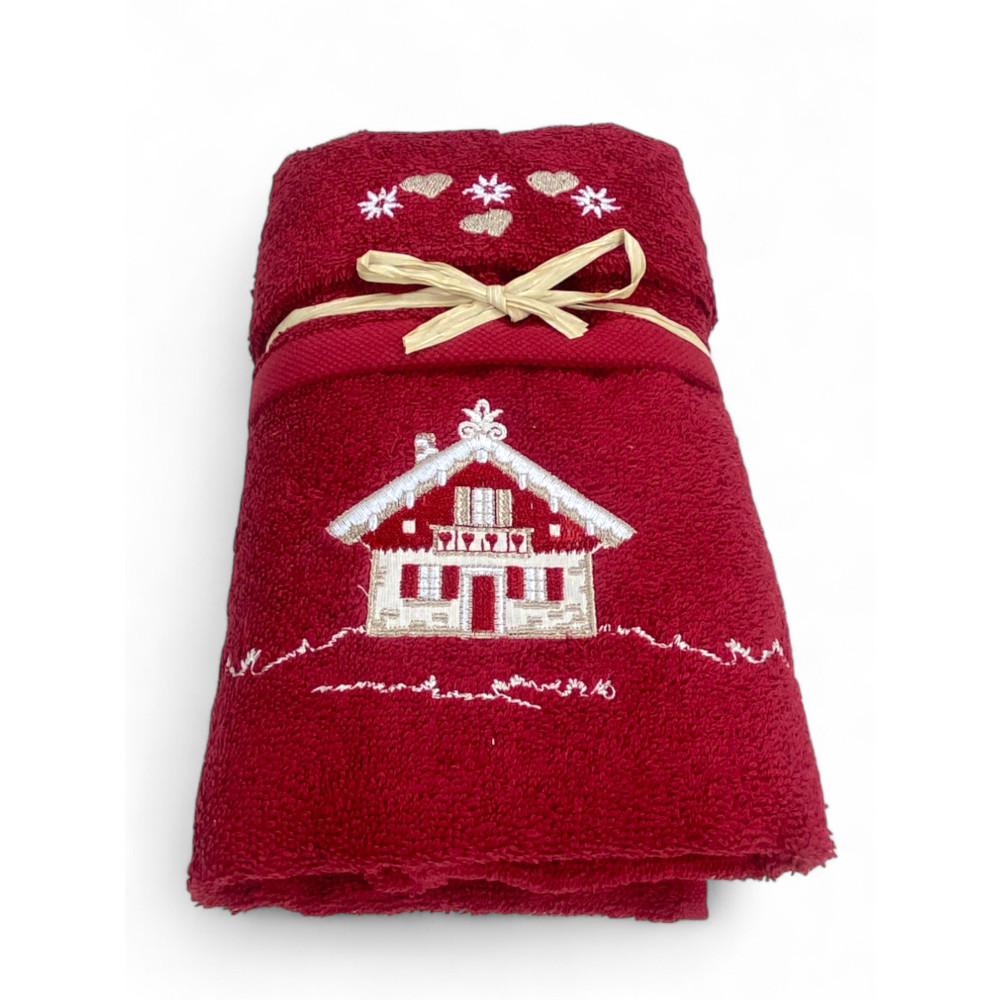 Tyrolean Towel Set Burgundy House - Tyrol - 100% Cotton Terry - Mountain Chalet Embroidery Made in Italy