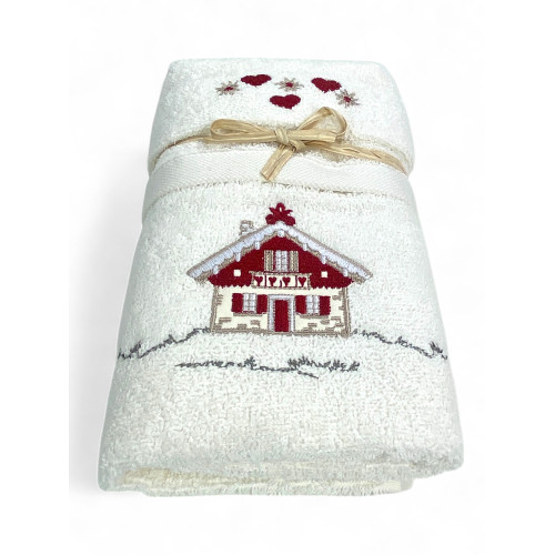 Tyrolean Towel Set Cream House - Tyrol - 100% Cotton Terry - Mountain Chalet Embroidery Made in Italy