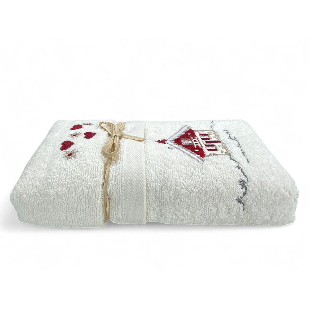 Tyrolean Towel Set Cream House - Tyrol - 100% Cotton Terry - Mountain Chalet Embroidery Made in Italy