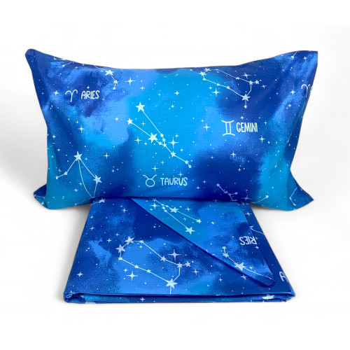 Duvet Cover "Sleep Time" Blue - Zodiac Signs - Cotton 100% Made in Italy - Handcrafted