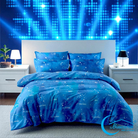 Funda nórdica "Sleep Time" azul - Signos del zodiaco - Algodón 100% Made in Italy - Hecho a mano