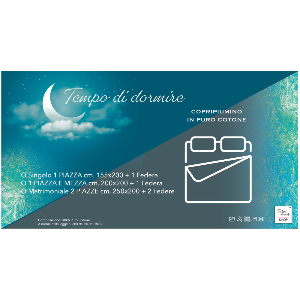 Housse de couette « Sleep Time » Bleu - Signes du zodiaque - Coton 100 % Made in Italy - Fabriqué à la main