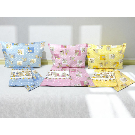 Ensemble de draps de lit Pedro bleu avec décoration d’ours en peluche en 100 % coton, Made in Italy