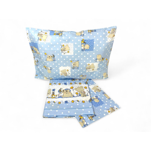 Completo Lenzuolo Pedro per Lettino – 100% Cotone Decorazione Orsetto, Made in Italy, Set 3 Pezzi