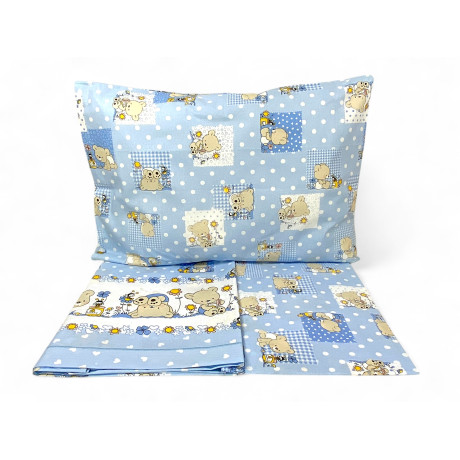 Ensemble de draps de lit Pedro bleu avec décoration d’ours en peluche en 100 % coton, Made in Italy