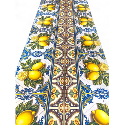 Non-slip Runner Kitchen Rug - Washable Runner, Sicily Majolica Pattern, Mediterranean Design - Made in Italy