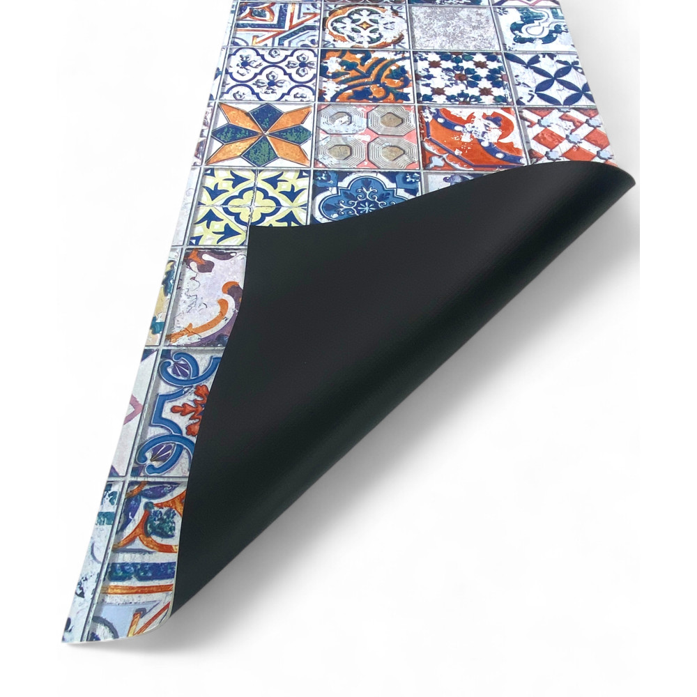 Tappeto Runner Maiolica Vintage Antiscivolo – Passatoia Cucina Colorata PVC Lavabile – Made in Italy, Facile da Pulire